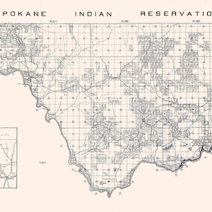 1910-Karte der Spokane Indianer-Reservation Stevens County, Washington