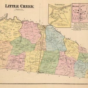 1868, carte du comté de Little Creek, dans le Sussex, dans le Delaware