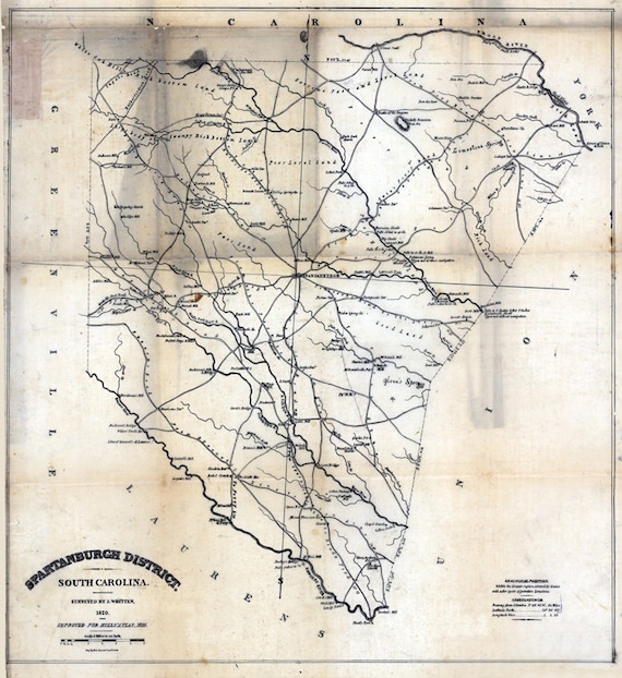 1820 Map of Spartanburgh District county South Carolina Etsy