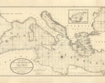 1830 Nautical Chart of The Mediterranean Sea