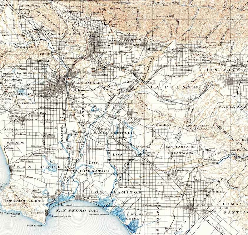 1901 Topo Map of Southern California Los Angeles Mojave Desert Etsy
