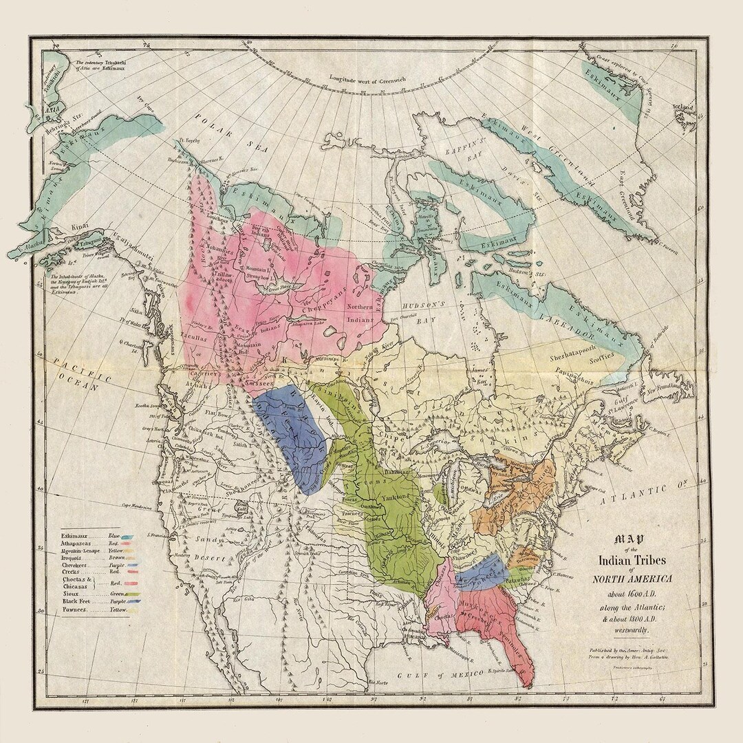 1836 Map of Indian Tribes of North America by Albert Gallatin - Etsy