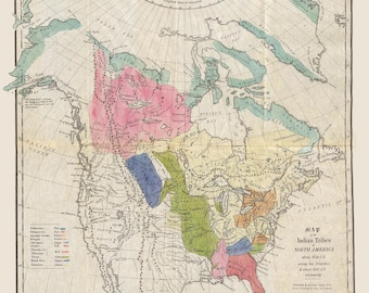 1836 Map of Indian Tribes of North America by Albert Gallatin
