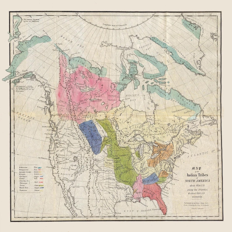 1836 Map of Indian Tribes of North America by Albert Gallatin - Etsy