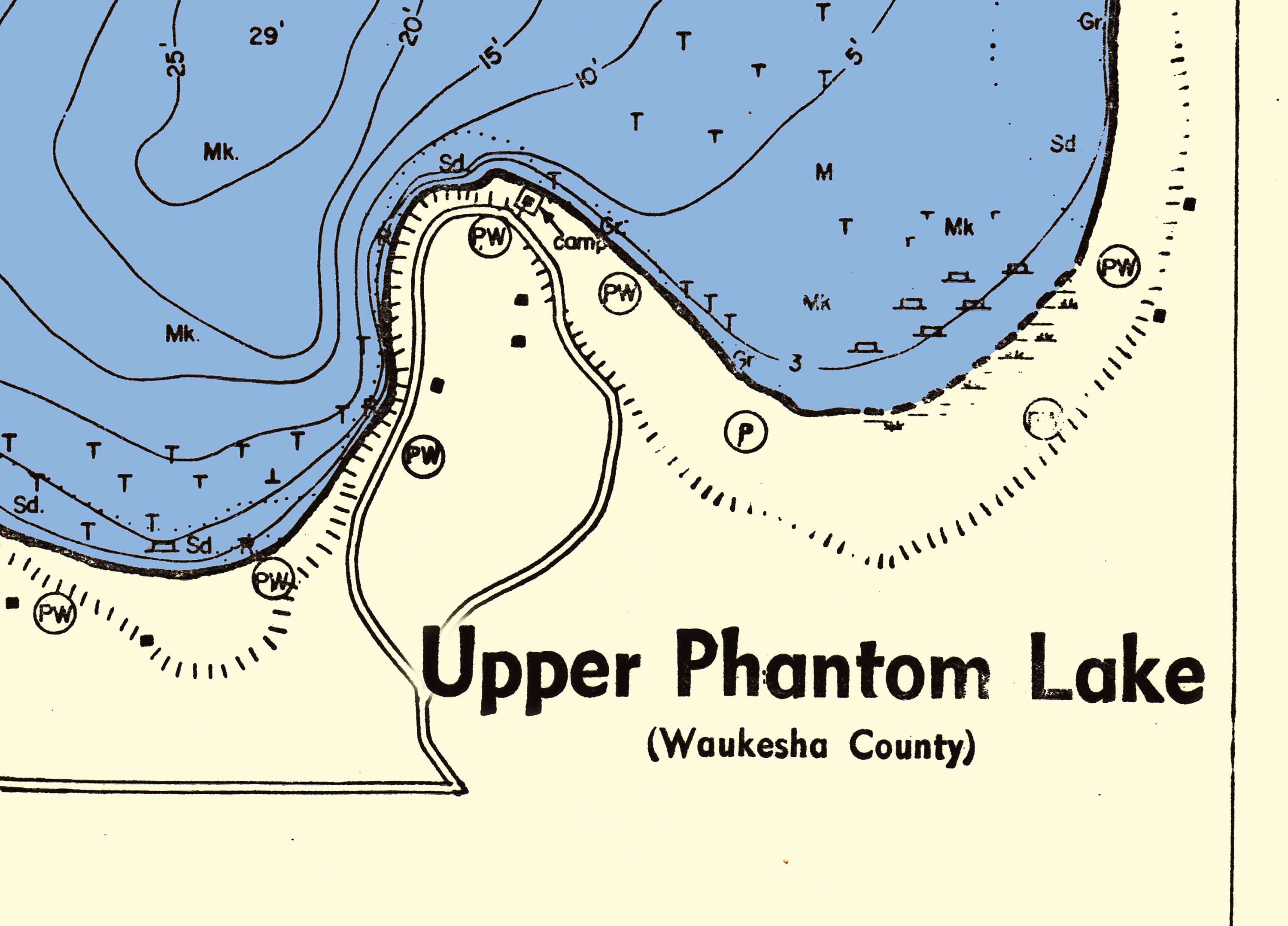 1970 Map of Upper Phantom & Lower Phantom Lake Waukesha County Etsy