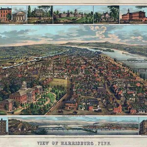 1855 Panorama-Karte von Harrisburg Pennsylvania