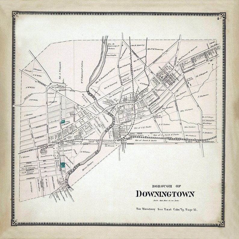 1873 Town Map of Downingtown Chester County Pennsylvania Etsy