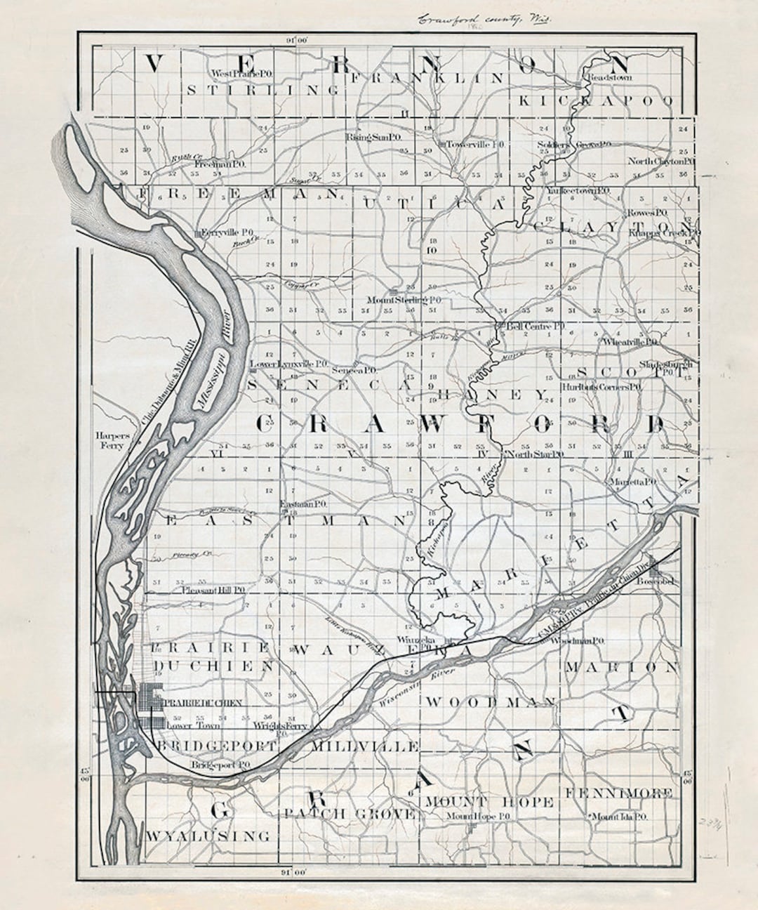 1880 Map of Crawford County Wisconsin Etsy