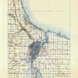 1916 Mappa topografica di Bay City Michigan Saginaw Bay