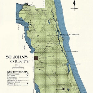 Kaart uit 1914 van Saint Johns County, Florida