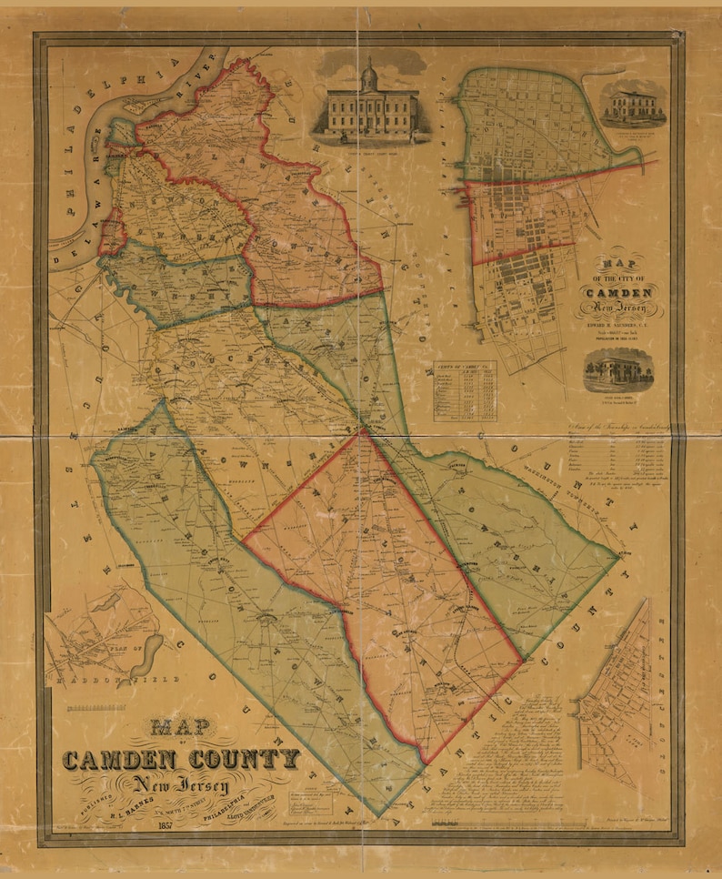 1857 Map of Camden County New Jersey Etsy