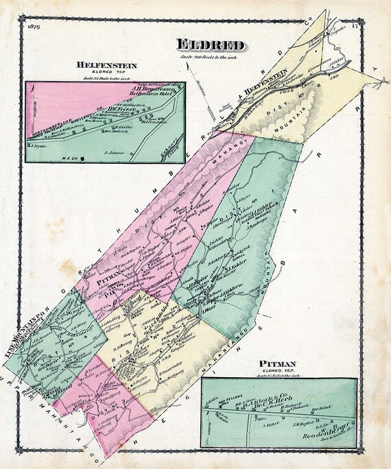 1875 Map of Eldred Township Schuylkill County Pennsylvania Etsy