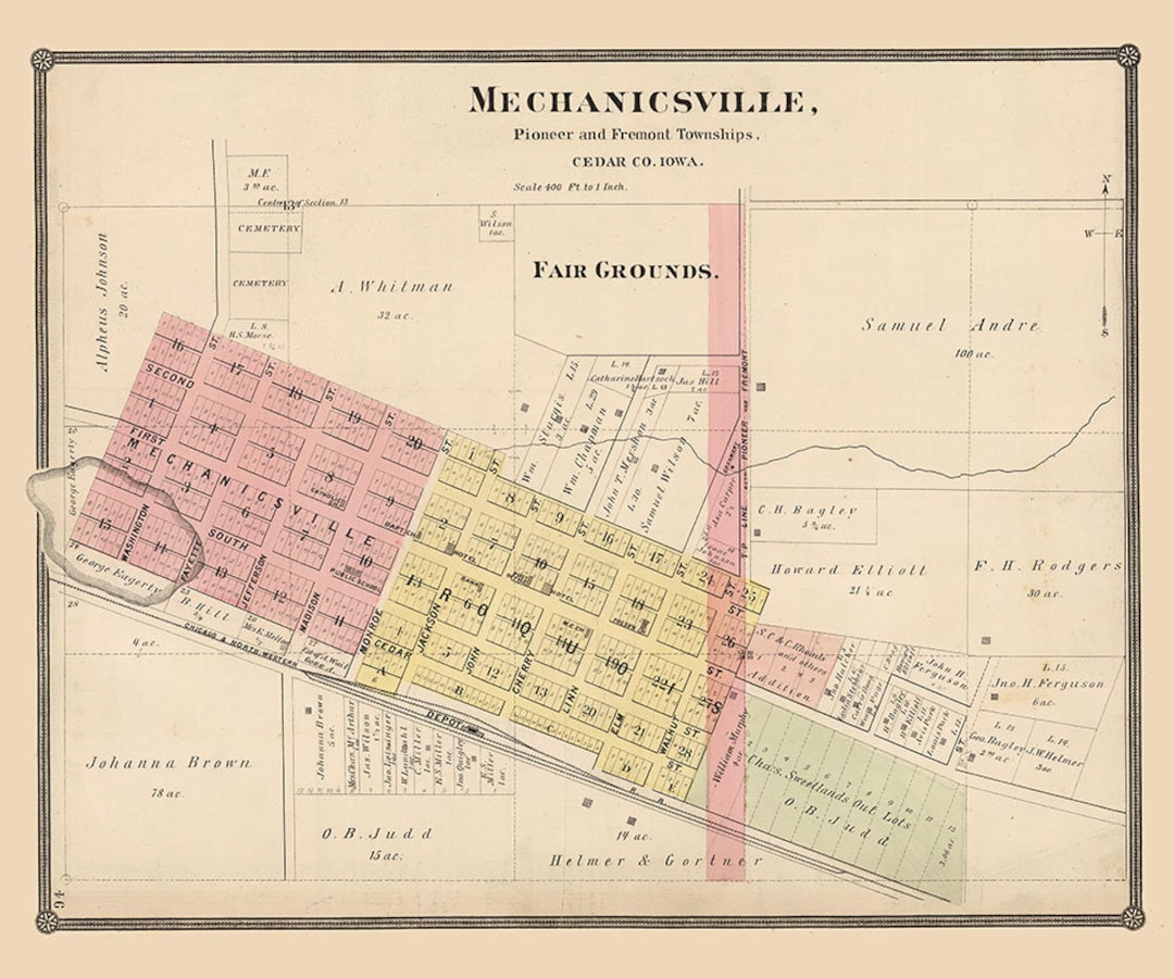 1885 Map of Mechanicsville Cedar County Iowa Etsy