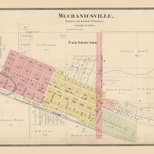 1885 Map of Mechanicsville Cedar County Iowa