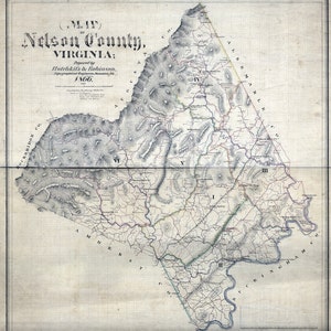 Carte de 1866 du comté de Nelson en Virginie généalogie des noms de famille