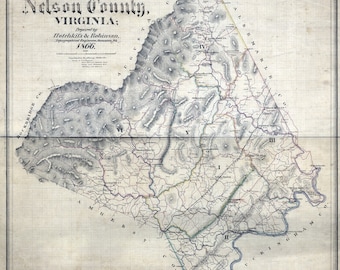 1866 Map of Nelson County Virginia Family Names Genealogy