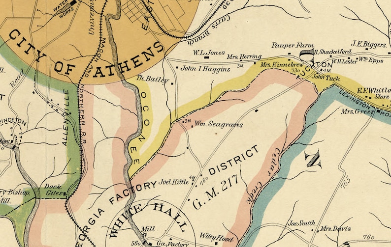 1898 Map of Clarke County Athens Landowner Reprint Etsy