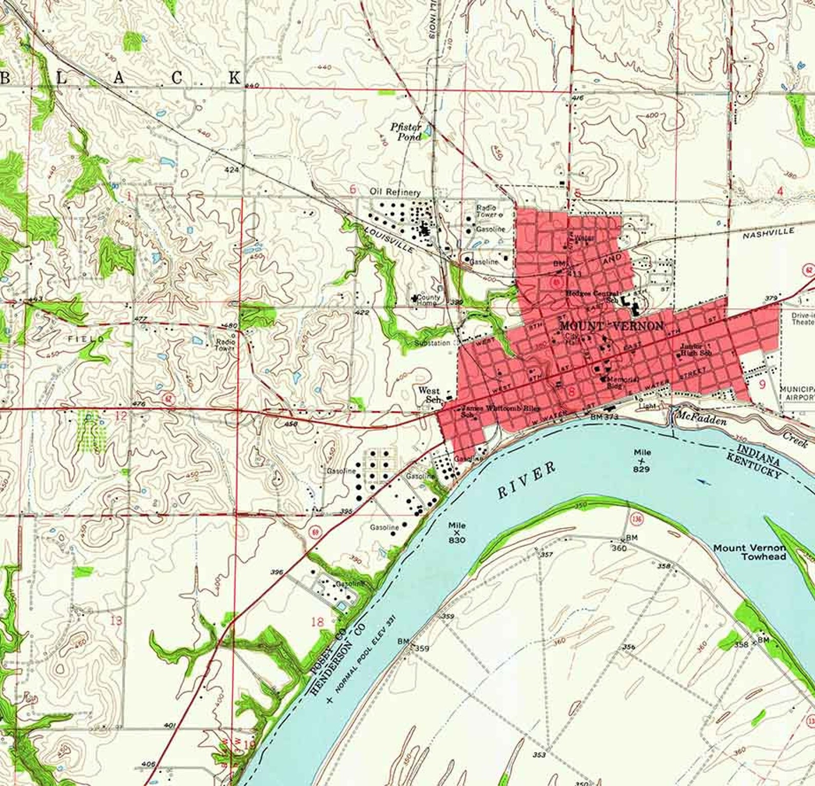 1957 Topo Map of Mount Vernon Indiana Ohio River - Etsy