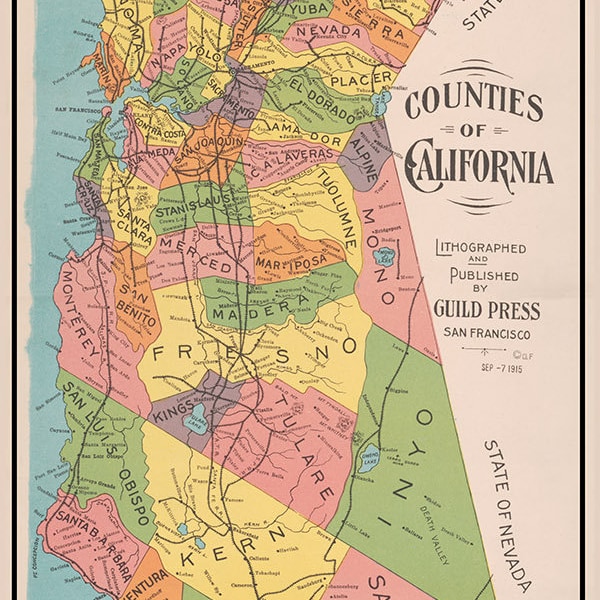 Carte des comtés de Californie, 1915