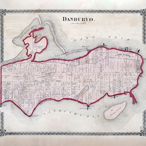1874 Mappa della cittadina di Danbury Ottawa County Ohio Sandusky Bay