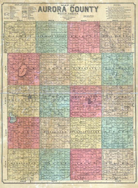 1900 Map of Aurora County South Dakota White Lake Etsy