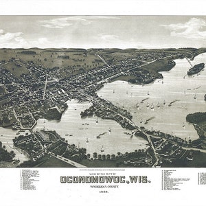1885 Panorama-Karte von Oconomowoc Wisconsin Waukesha County