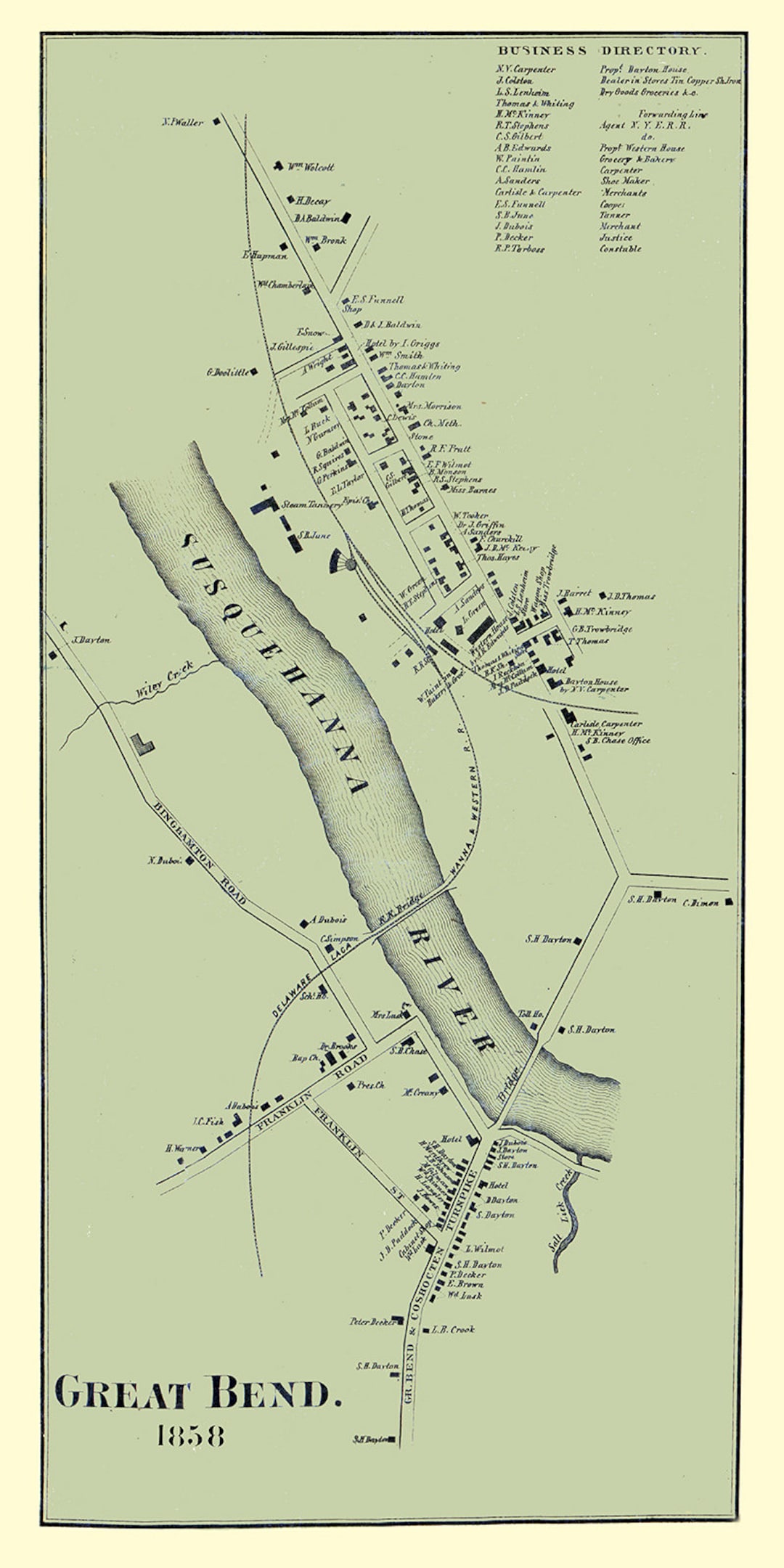 1858 Map of Great Bend Susquehanna County Pennsylvania Etsy