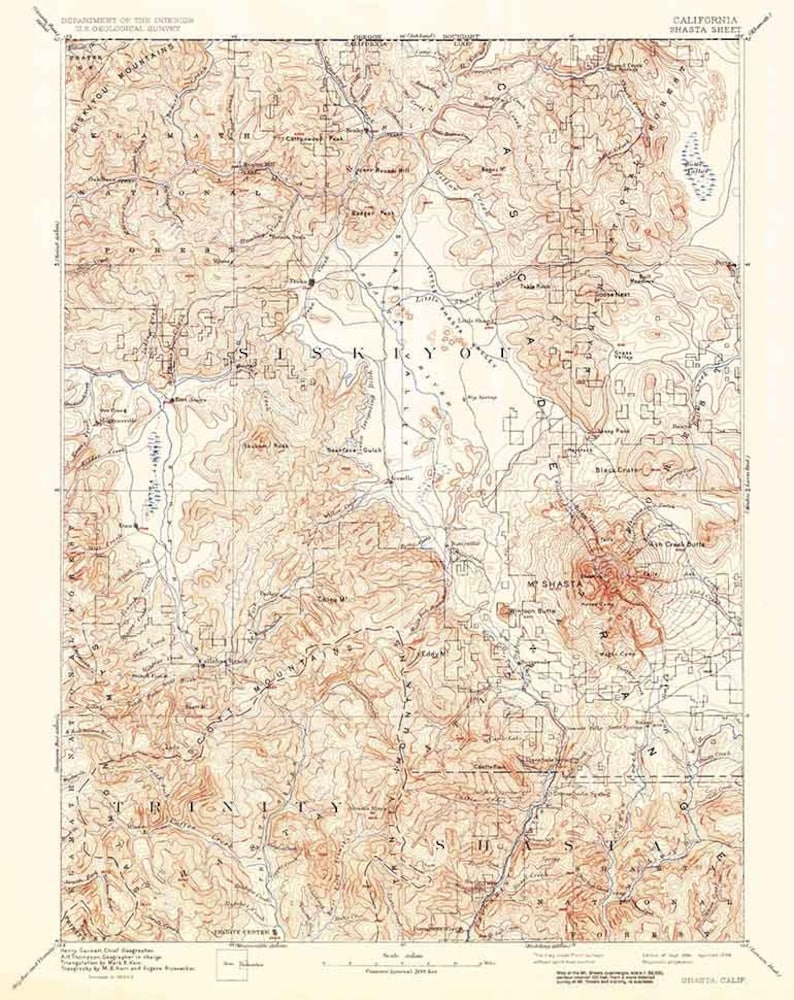 1894 Topo Map of Shasta California Siskiyou Mt Shasta Etsy