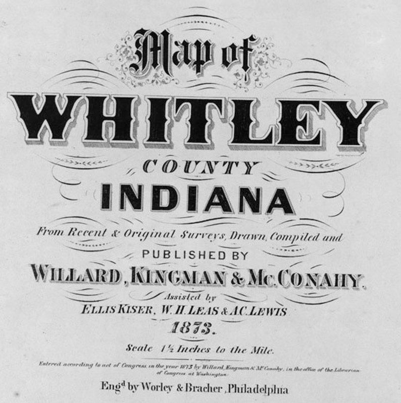 1873 Farm Line Map of Whitley County Indiana Columbia City Etsy
