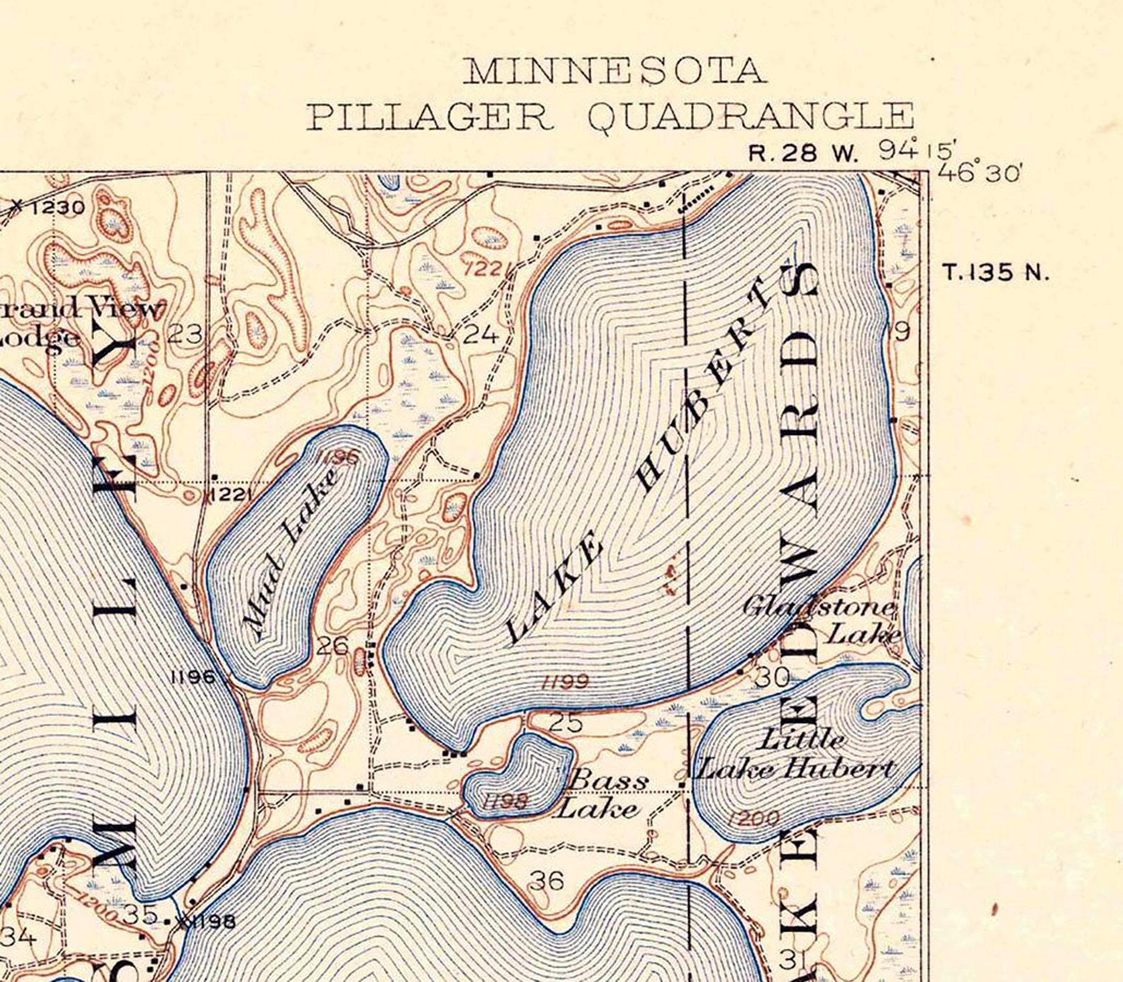 1919 Topo Mapa de Pillager Minnesota Quadrangle Gull Lake Rail Etsy