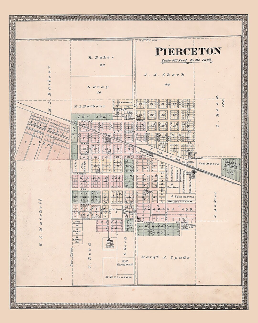 1879 Town Map of Pierceton Kosciusko County Indiana Etsy