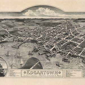 1886 Panoramakarte von Edgartown Herzogs County Martha's Vineyard Mass