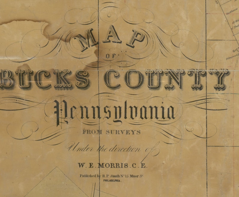 1850 Farm Line Map of Bucks County Pa From Surveys Colored Etsy