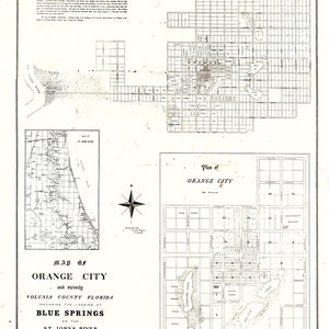 1877 Plan d'Orange City, comté de Volusia, Floride Blue Springs Saint Johns River