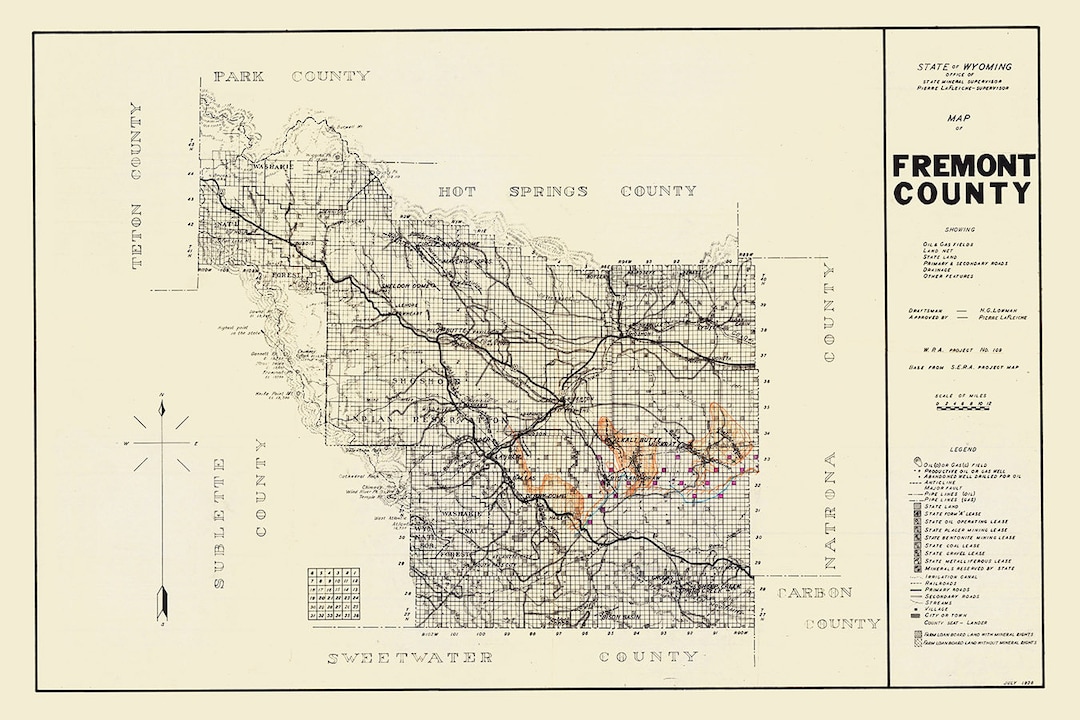 1936 Map of Fremont County Wyoming Oil and Gas Well Fields Etsy
