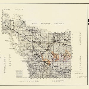 1936 Carte des champs de puits de pétrole et de gaz du comté de Fremont, Wyoming