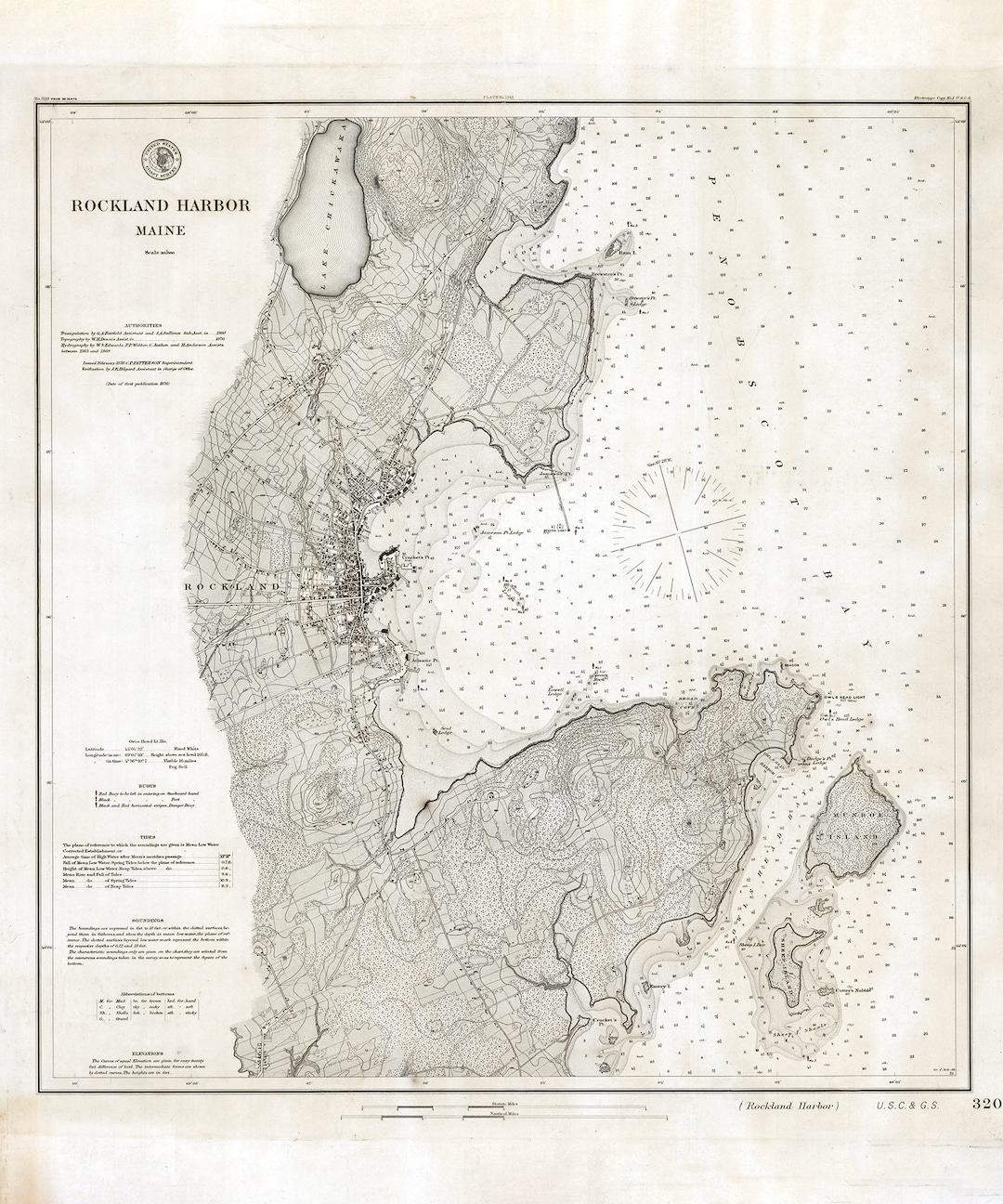 1876 Nautical Chart of Rockland Harbor Maine Etsy