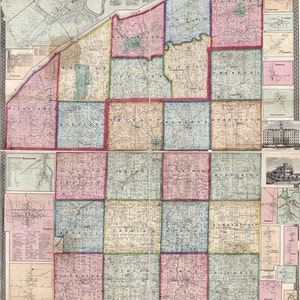 1857 Farm Line Map of Geauga et Lake County Ohio Painesville