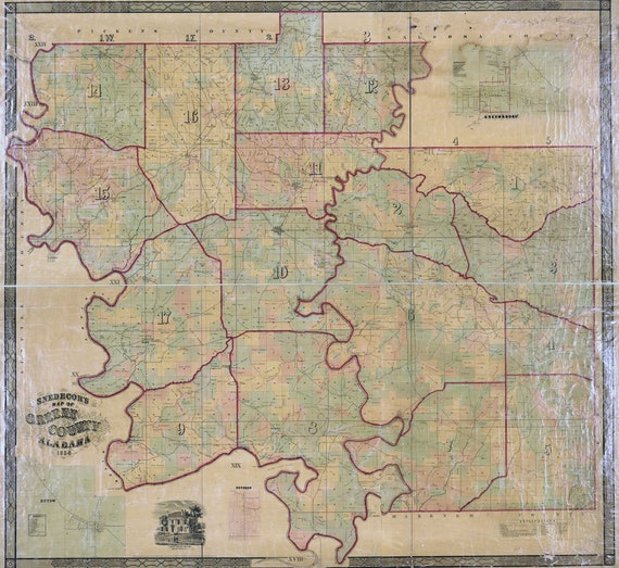 1856 Map of Greene County Alabama Eutaw Prints Giclée