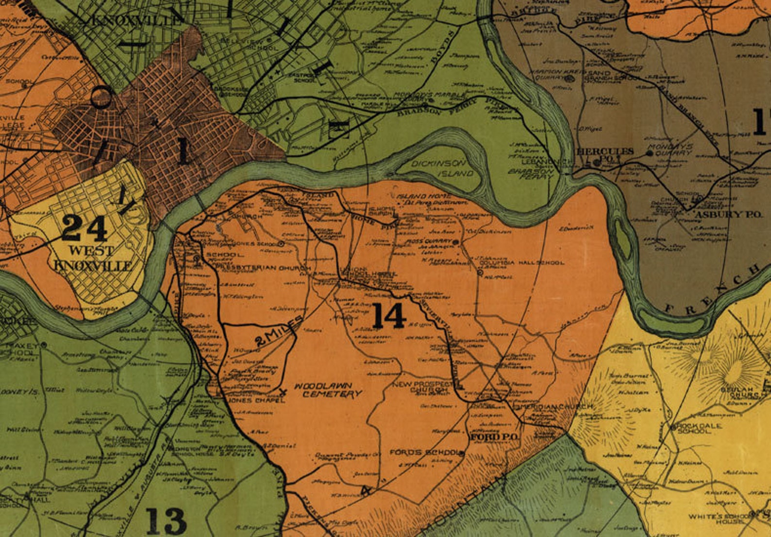 1895 Map of Knox County Tennessee Knoxville Etsy