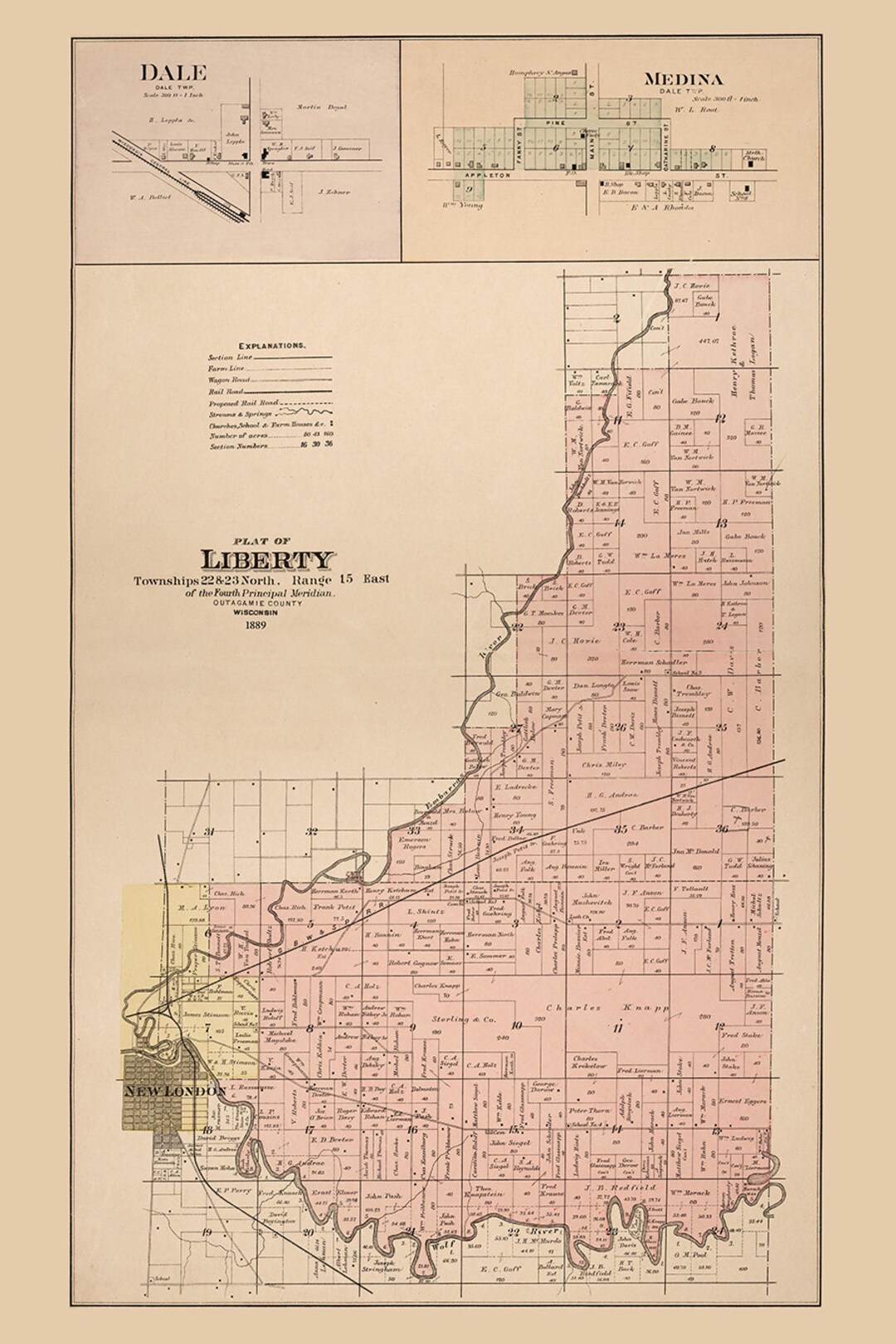 1889 Map of Liberty Township Outagamie County Wisconsin - Etsy