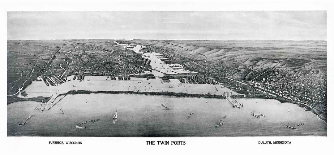 1915 Panoramic Map of the Twin Ports Superior Duluth Wisconsin - Etsy