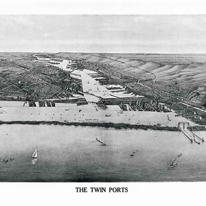 1915 Panorama-Karte der Twin Ports Superior in Duluth, Wisconsin