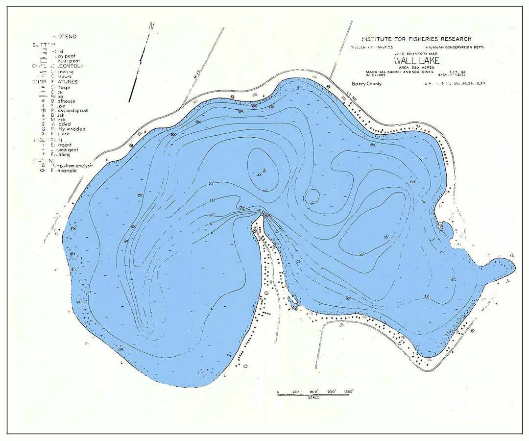 1940 Map of Wall Lake Barry County Michigan Etsy