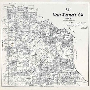 1884 Farm Line Map du comté de Van Zandt au Texas