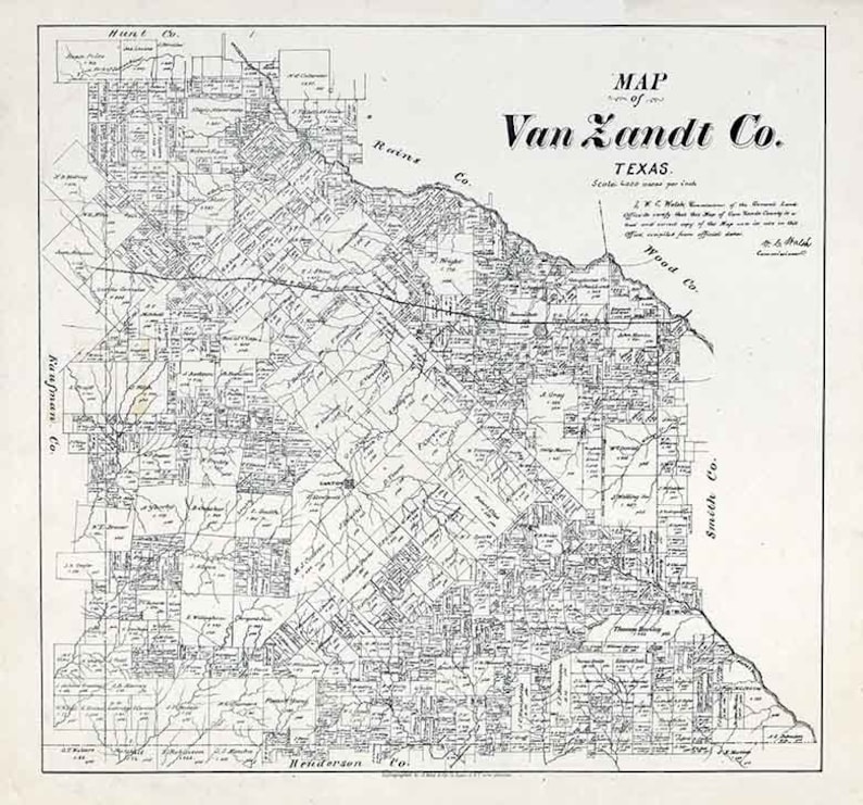 1884 Farm Line Map of Van Zandt County Texas Etsy