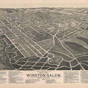 1891 Aerial Panoramic Map of Winston-Salem North Carolina