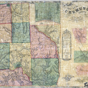 1853 Carte du comté de Chemung, NY à partir d'enquêtes réelles Elmira