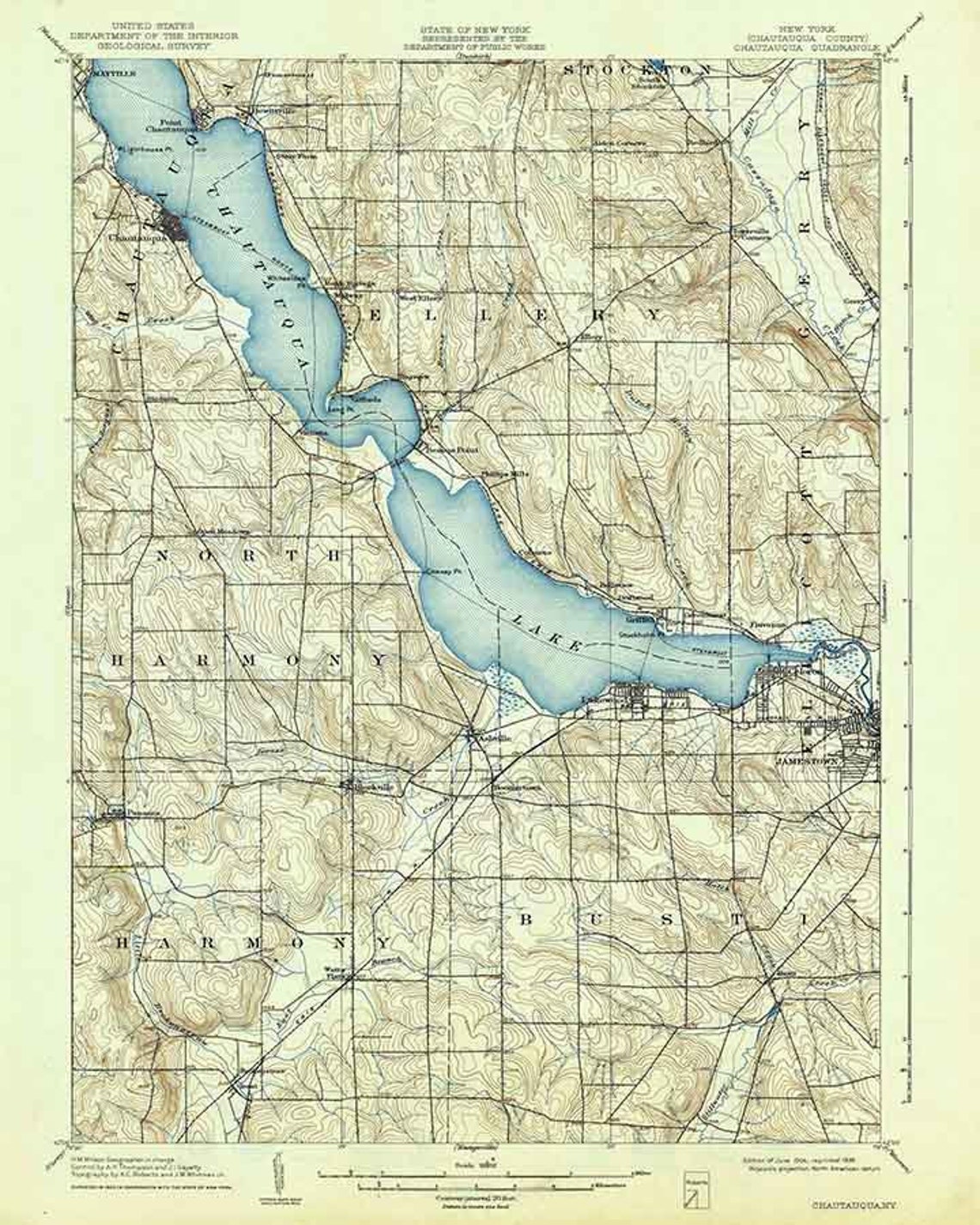 1904 Topo Map of Chautauqua New York Quadrangle Lake Etsy