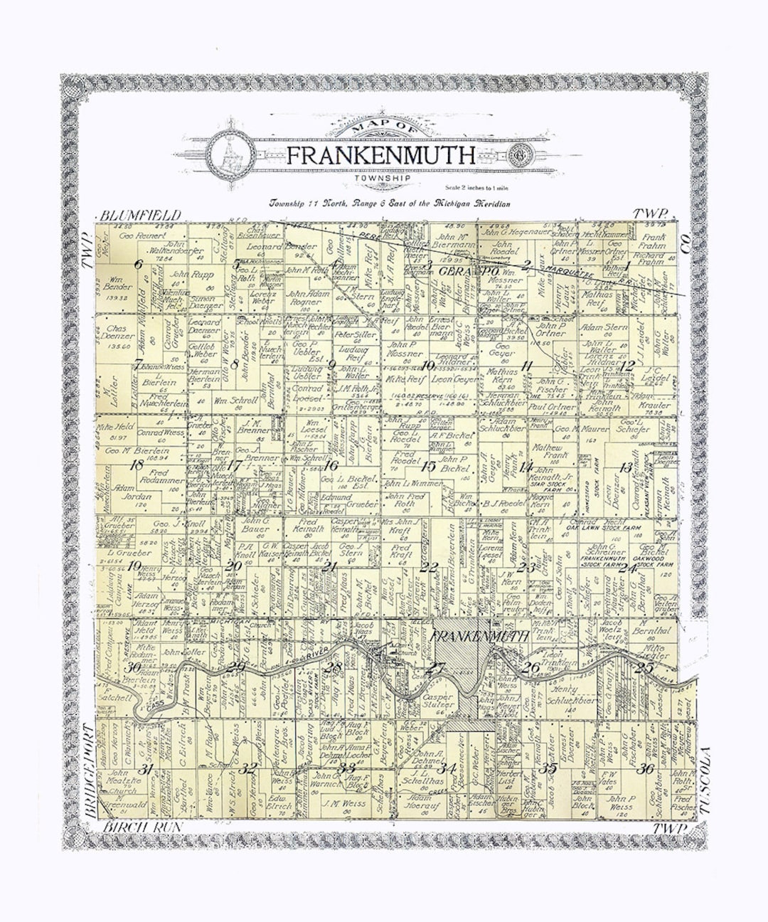 1916 Map of Frankenmuth Township Saginaw County Michigan Etsy